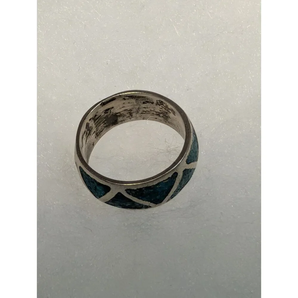 Vintage Turquoise Inlay Sterling Silver Ring, Size 7